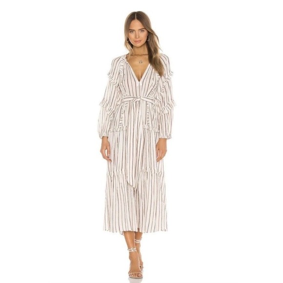 Ulla Johnson Dresses & Skirts - Ulla Johnson Imari Midi Dress In Cream‎ Long Sleeve Striped Oversized Size 6